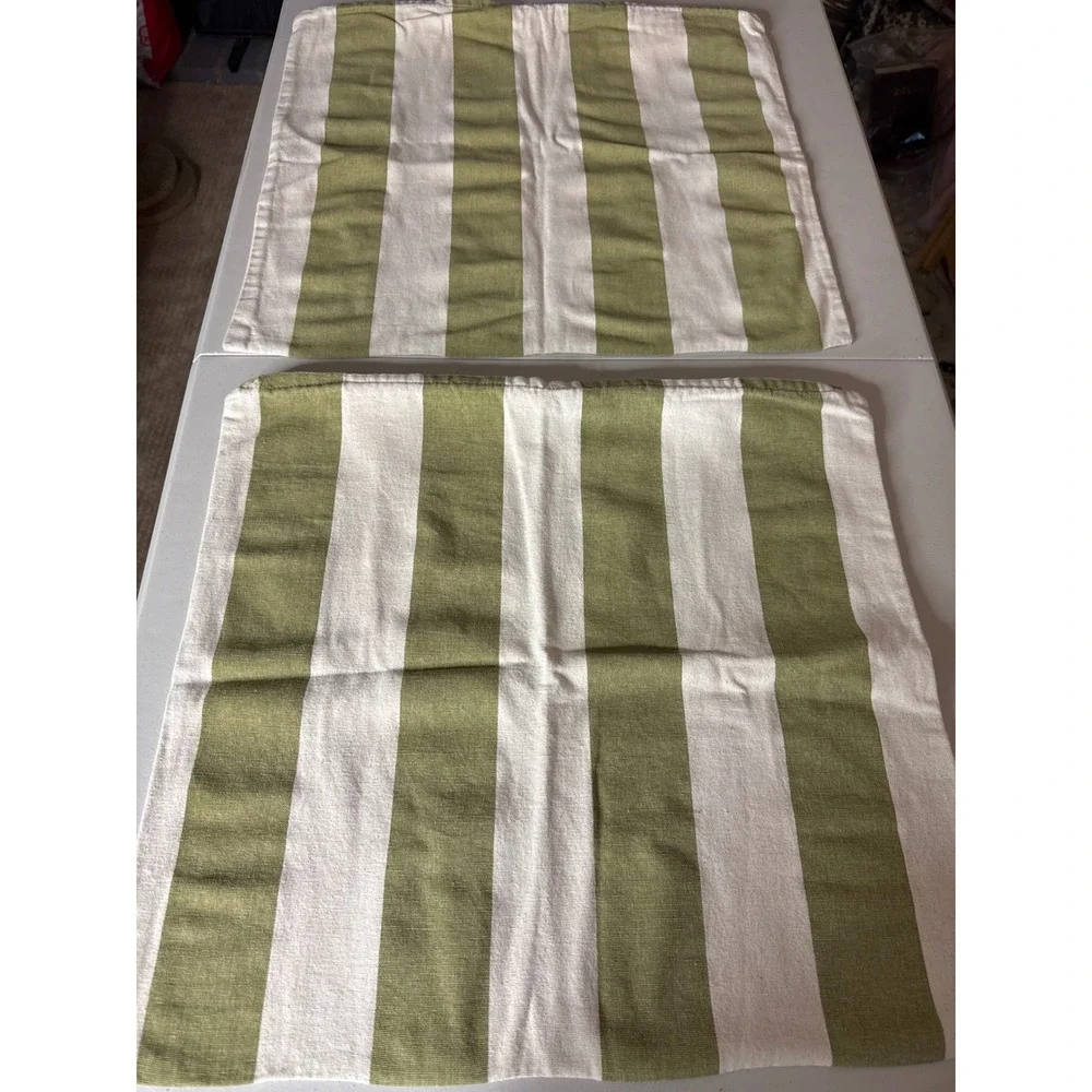 IKEA Hildamaria Sage Green White Striped Pillow Covers 20x20 Set of 2 304.889.33